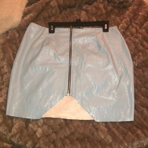 Blue leather skirt